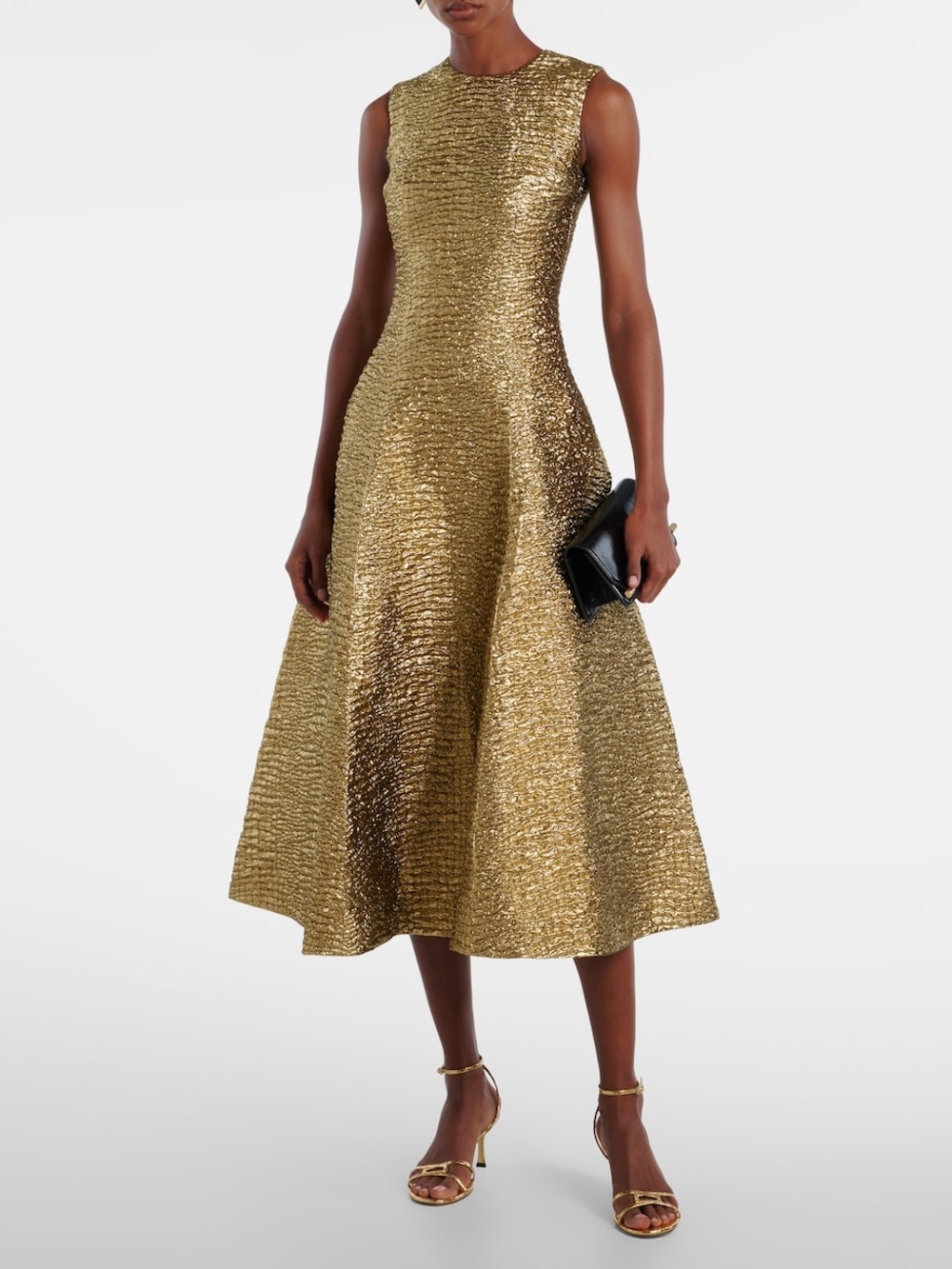 Emilia Wickstead Metallic Gold Sequin Midi Dress